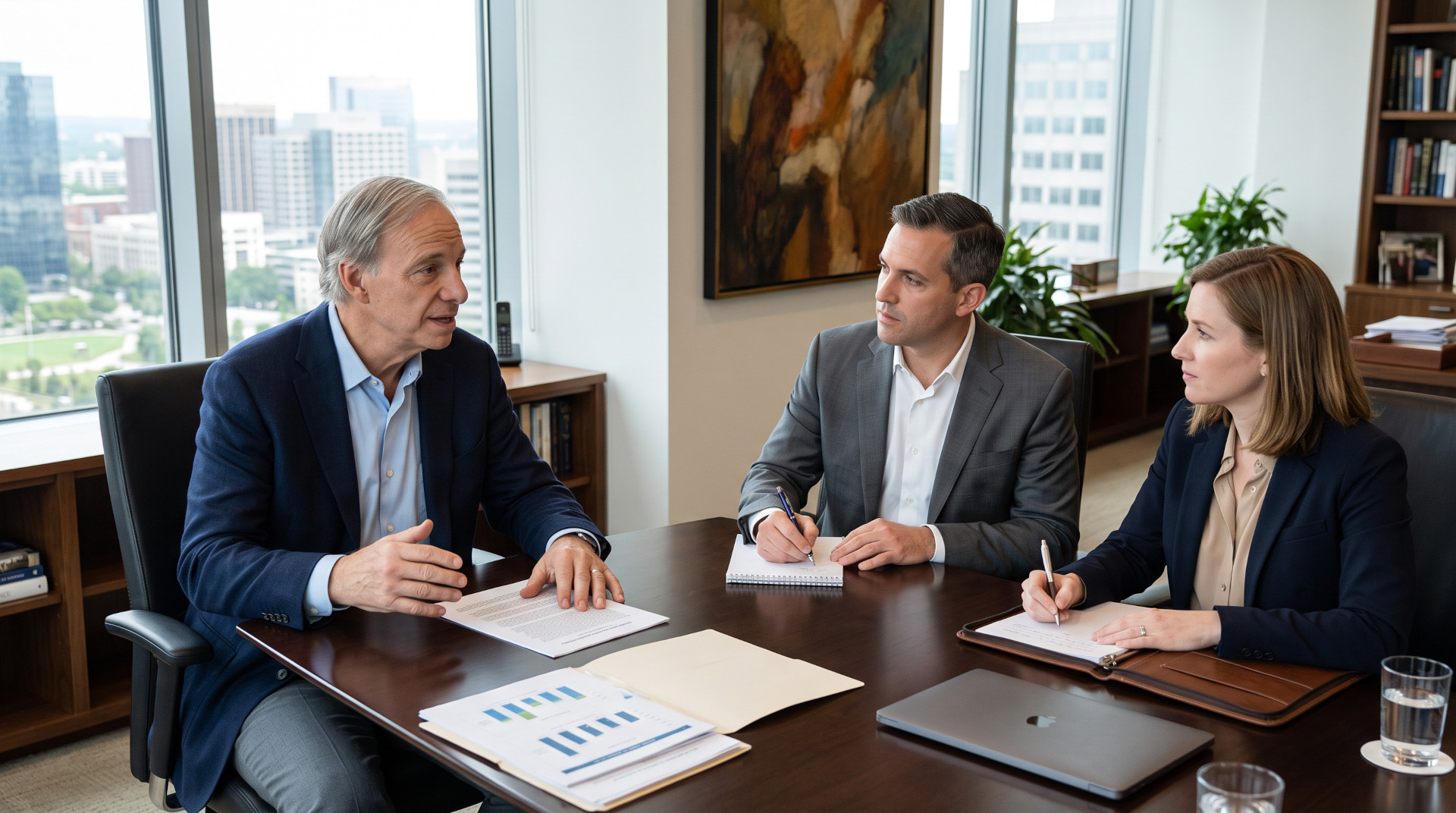 Ray dalio in his office instructing traders what to buy