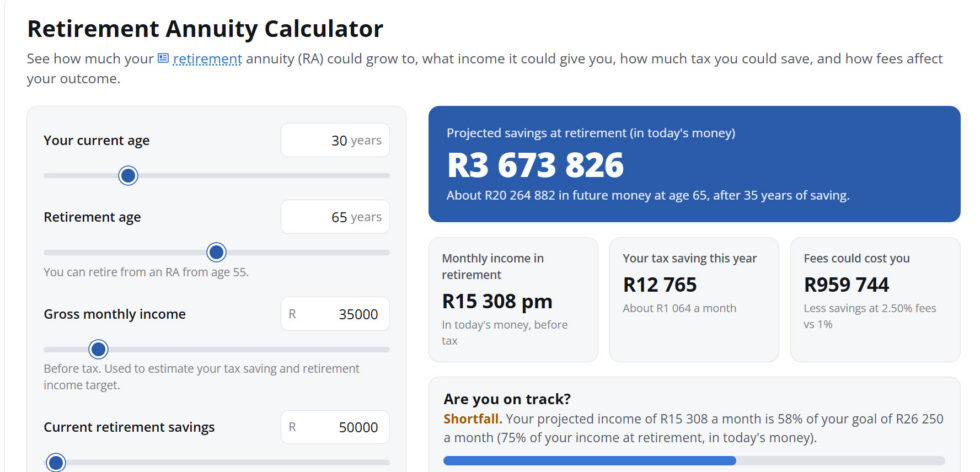 Retirement Calculators South Africa: Tax, RA and Two-Pot